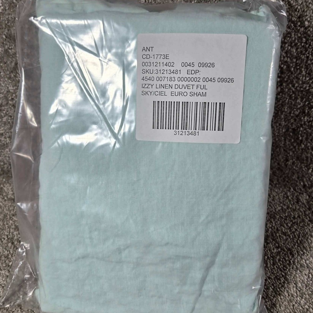 Anthropologie Izzy Duvet Full Cover Sky Blue Linen Euro Sham Set